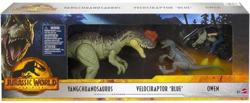 Mattel Jurassic World  3 részes játékszett - Yangchuanosaurus - Velociraptor Blue - Owen 