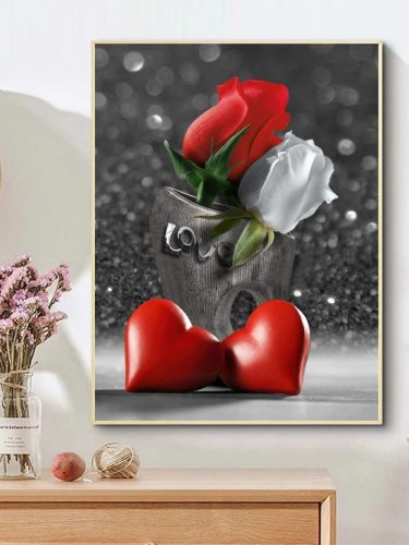 Gyémántszemes kirakó fehér és vörös rózsa